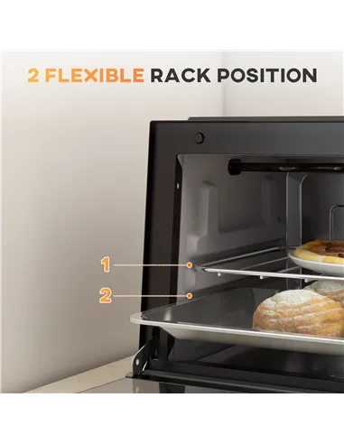 HOMCOM Mini Oven, 9L Countertop Electric Grill, Toaster Oven with Adjustable Temperature, Timer, Dishwasher Safe Baking Tray and