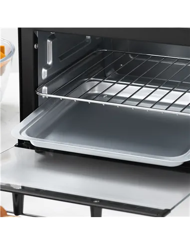 HOMCOM Mini Oven, 9L Countertop Electric Grill, Toaster Oven with Adjustable Temperature, Timer, Dishwasher Safe Baking Tray and