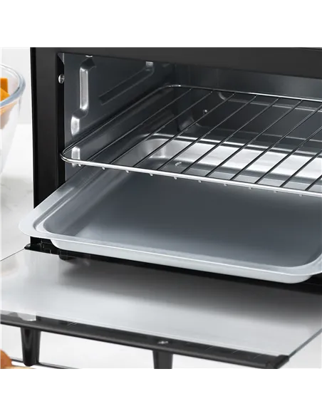 HOMCOM Mini Oven, 9L Countertop Electric Grill, Toaster Oven with Adjustable Temperature, Timer, Dishwasher Safe Baking Tray and