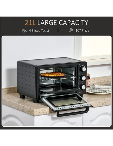 HOMCOM 21L Mini Countertop Oven, 100°C-230°C Adjustable Temp - Black