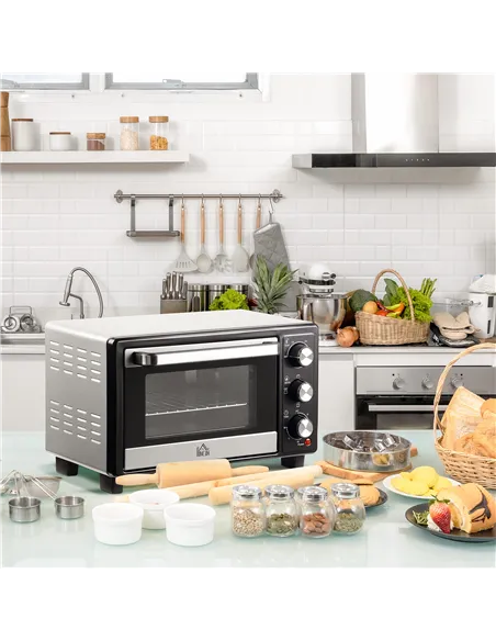 HOMCOM 16L Mini 1400W Countertop Oven - Black/Silver Tone