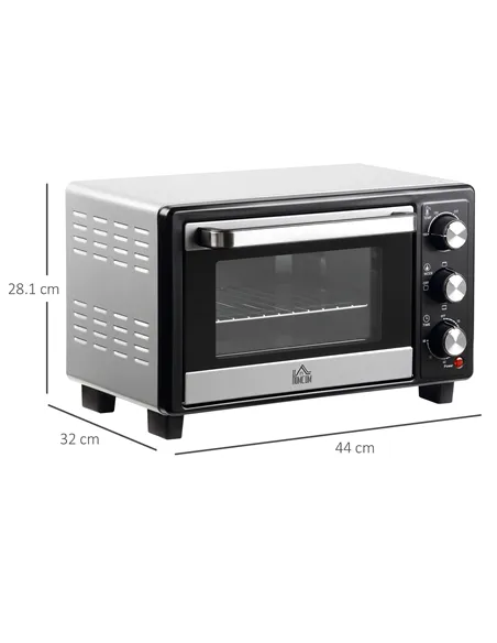 HOMCOM 16L Mini 1400W Countertop Oven - Black/Silver Tone