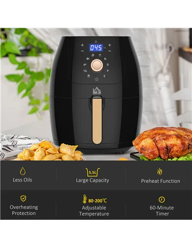 HOMCOM 5.5L 1700W Air Fryer, with Digital Display, 80-200℃ Temperature