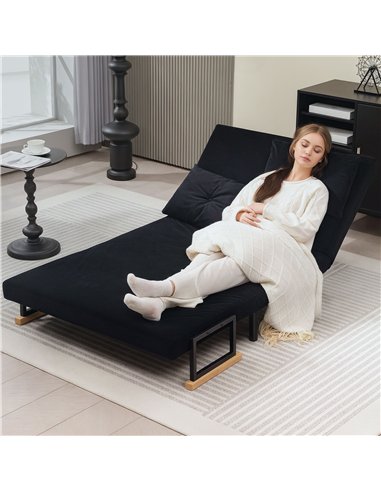 HOMCOM 4-in-1 Velvet-Feel Double Sofa Bed, with Pillows - Black