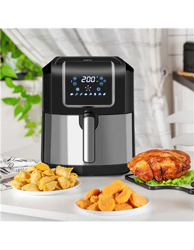 HOMCOM 6.5L Single Basket Air Fryer, 80-200°C Temperature, Black and Grey