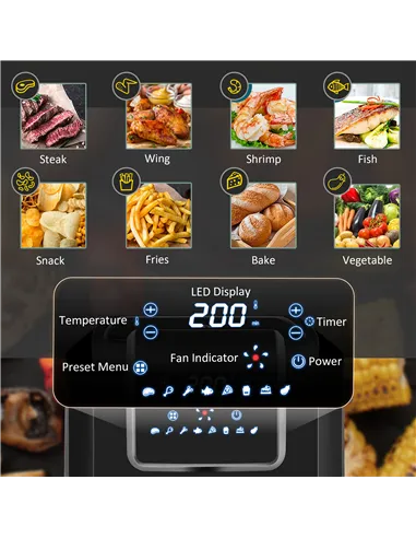 HOMCOM 6.5L Single Basket Air Fryer, 80-200°C Temperature, Black and Grey