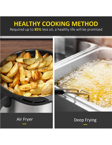 HOMCOM 6.5L Single Basket Air Fryer, 80-200°C Temperature, Black and Grey
