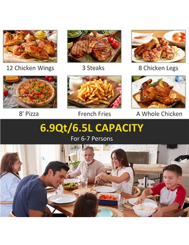 HOMCOM 6.5L Single Basket Air Fryer, 80-200°C Temperature, Black and Grey