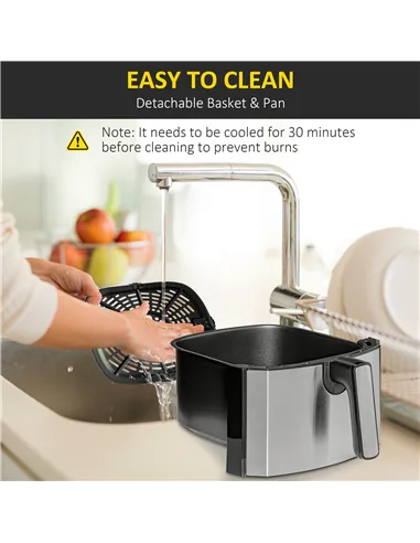 HOMCOM 6.5L Single Basket Air Fryer, 80-200°C Temperature, Black and Grey