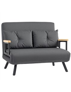 HOMCOM 4-in-1 Velvet-Feel Double Sofa Bed, with Pillows - Dark Grey