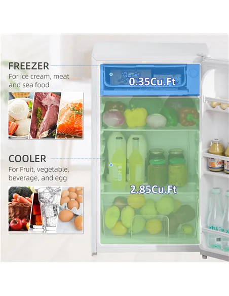 HOMCOM 91 Litre Freestanding Under Counter Fridge Freezer, Small Fridge with Chiller Box, Adjustable Thermostat, 47.5cm Wide, Wh