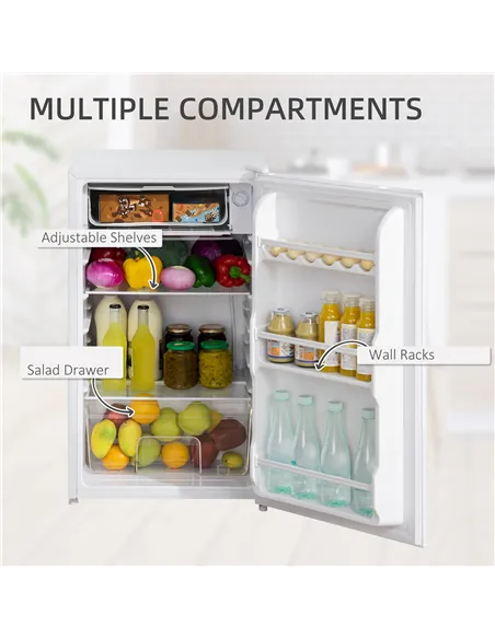 HOMCOM 91 Litre Freestanding Under Counter Fridge Freezer, Small Fridge with Chiller Box, Adjustable Thermostat, 47.5cm Wide, Wh