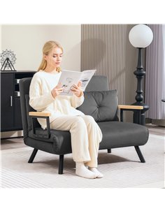 HOMCOM 4-in-1 Velvet-Feel Double Sofa Bed, with Pillows - Dark Grey 2