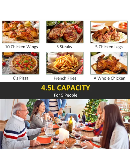 HOMCOM 4.5L Air Fryer, 8-in-1 Digital Air Fryer Oven with Rapid Air Circulation, Temp Control & Timer, Non-stick Basket, Oil-Fre