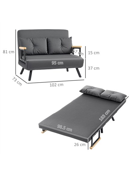 HOMCOM 4-in-1 Velvet-Feel Double Sofa Bed, with Pillows - Dark Grey