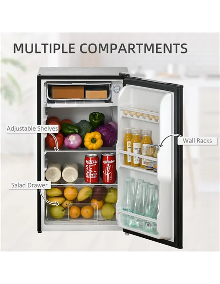 HOMCOM 91 Litre Freestanding Under Counter Fridge Freezer, Small Fridge with Chiller Box, Adjustable Thermostat, 47.5cm Wide, Bl