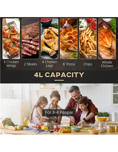 HOMCOM 4L Air Fryer, 1300W Air Fryer Oven with Digital Touch Display, Rapid Air Circulation, 12 Cooking Programs, Adjustable Tem