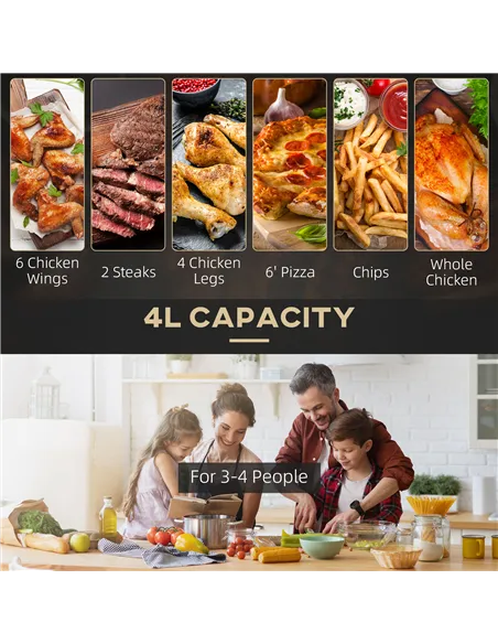 HOMCOM 4L Air Fryer, 1300W Air Fryer Oven with Digital Touch Display, Rapid Air Circulation, 12 Cooking Programs, Adjustable Tem