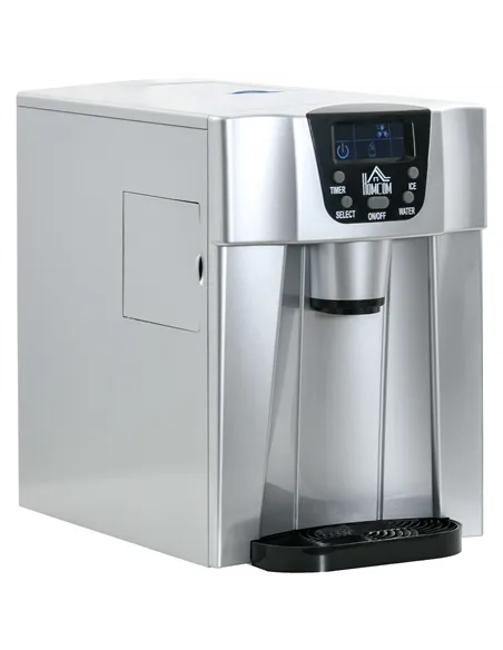 HOMCOM 3L Ice Maker Machine and Water Dispenser, 12kg in 24H, 2 Sizes 9 Ice Cubes Ready in 6-10 Mins Ice Machine, Silver
