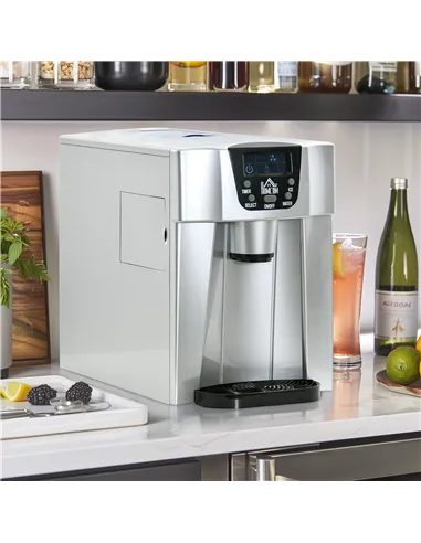 HOMCOM 3L Ice Maker Machine and Water Dispenser, 12kg in 24H, 2 Sizes 9 Ice Cubes Ready in 6-10 Mins Ice Machine, Silver