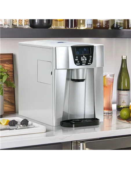 HOMCOM 3L Ice Maker Machine and Water Dispenser, 12kg in 24H, 2 Sizes 9 Ice Cubes Ready in 6-10 Mins Ice Machine, Silver