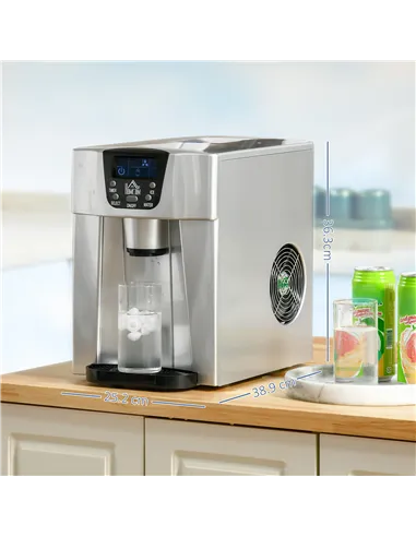 HOMCOM 3L Ice Maker Machine and Water Dispenser, 12kg in 24H, 2 Sizes 9 Ice Cubes Ready in 6-10 Mins Ice Machine, Silver