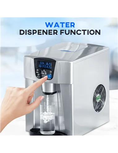 HOMCOM 3L Ice Maker Machine and Water Dispenser, 12kg in 24H, 2 Sizes 9 Ice Cubes Ready in 6-10 Mins Ice Machine, Silver