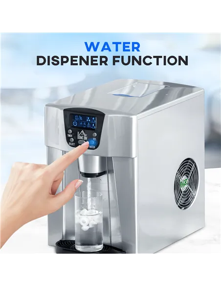 HOMCOM 3L Ice Maker Machine and Water Dispenser, 12kg in 24H, 2 Sizes 9 Ice Cubes Ready in 6-10 Mins Ice Machine, Silver