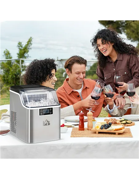 HOMCOM 3.2L Compact Ice Machine, with LCD Screen and Accessories - Silver-Tone