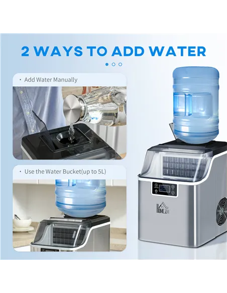 HOMCOM 3.2L Compact Ice Machine, with LCD Screen and Accessories - Silver-Tone
