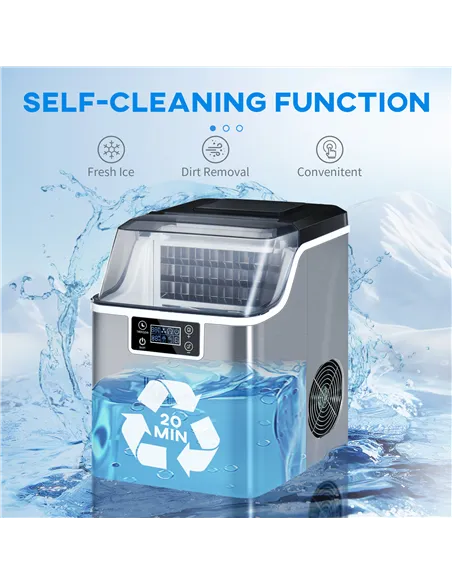HOMCOM 3.2L Compact Ice Machine, with LCD Screen and Accessories - Silver-Tone