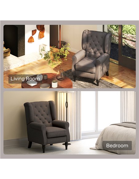 HOMCOM Wingback Accent Chair, Retro Upholstered Button Tufted Occasional Chair for Living Room and Bedroom, Brown