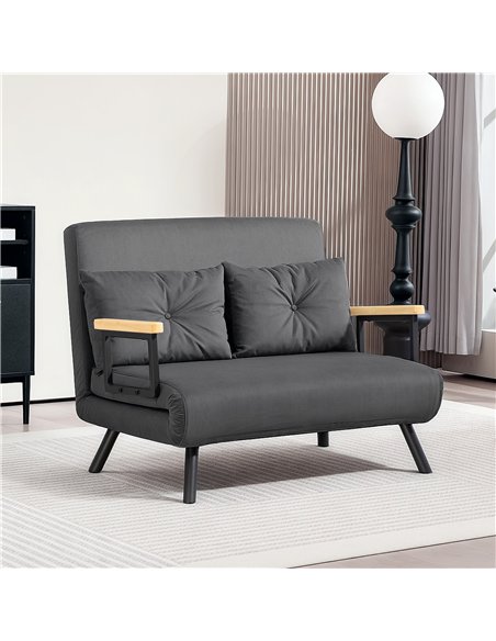 HOMCOM 4-in-1 Velvet-Feel Double Sofa Bed, with Pillows - Dark Grey