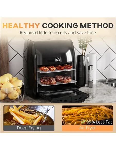 HOMCOM 12L 8 in 1 Digital Air Fryer Oven with Roast, Bake, Dehydrate, 8 Preset Modes, Rapid Air Circulation, Timer, Inner Light,