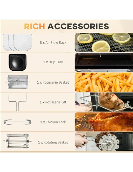 HOMCOM 12L 8 in 1 Digital Air Fryer Oven with Roast, Bake, Dehydrate, 8 Preset Modes, Rapid Air Circulation, Timer, Inner Light,
