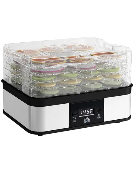 HOMCOM 5 Tier Food Dehydrator, 245W Stainless Steel Food Dryer Machine with Adjustable Temperature, Timer and LCD Display for Dr