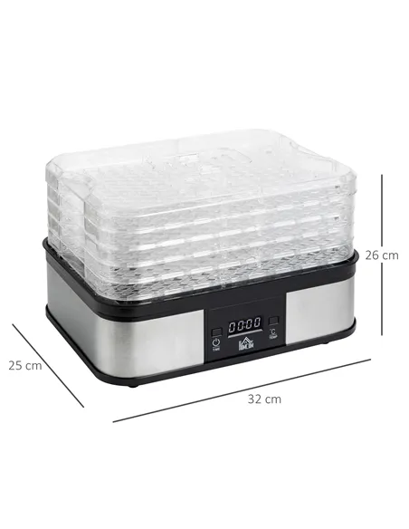 HOMCOM 5 Tier Food Dehydrator, 245W Stainless Steel Food Dryer Machine with Adjustable Temperature, Timer and LCD Display for Dr