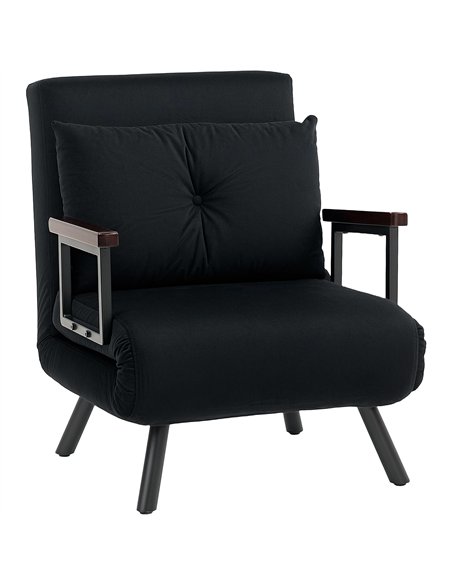 HOMCOM 4-in-1 Velvet-Feel Single Chair Bed, with Pillow - Black