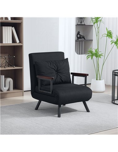 HOMCOM 4-in-1 Velvet-Feel Single Chair Bed, with Pillow - Black