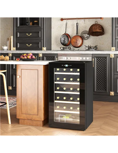 HOMCOM 24 Bottle Wine Fridge, 65 Litre Capacity, 43cm Freestanding Wine Cooler Fridge with Glass Door, LED Light, Digital Touch 