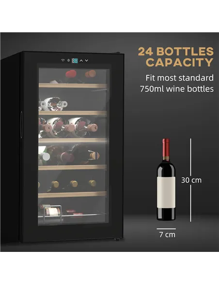 HOMCOM 24 Bottle Wine Fridge, 65 Litre Capacity, 43cm Freestanding Wine Cooler Fridge with Glass Door, LED Light, Digital Touch 