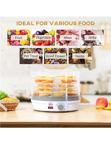 HOMCOM 5 Tier Food Dehydrator, 245W Food Dryer Machine with Adjustable Temperature Control for Drying Fruit, Meat, Vegetable, Je