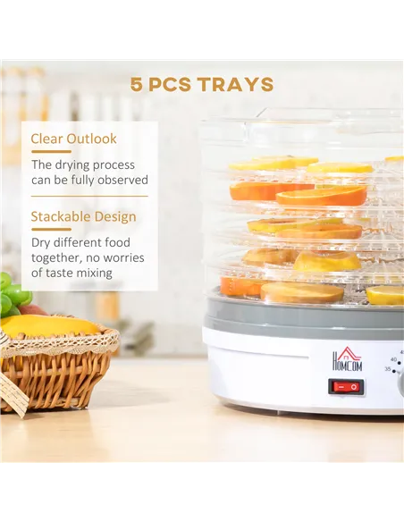 HOMCOM 5 Tier Food Dehydrator, 245W Food Dryer Machine with Adjustable Temperature Control for Drying Fruit, Meat, Vegetable, Je