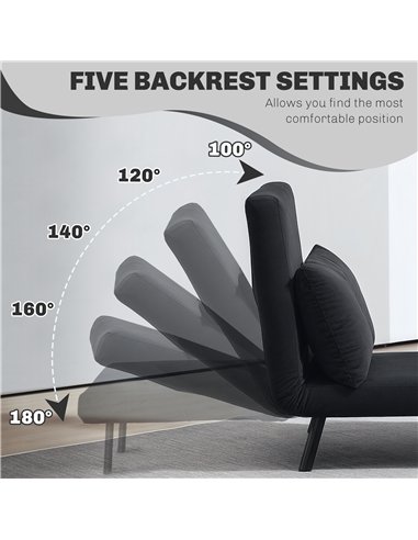 HOMCOM 4-in-1 Velvet-Feel Single Chair Bed, with Pillow - Black