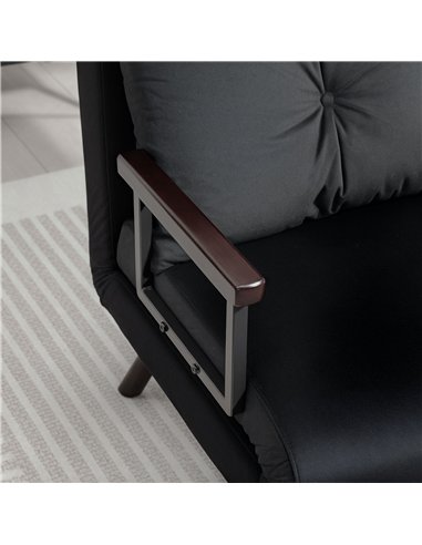 HOMCOM 4-in-1 Velvet-Feel Single Chair Bed, with Pillow - Black