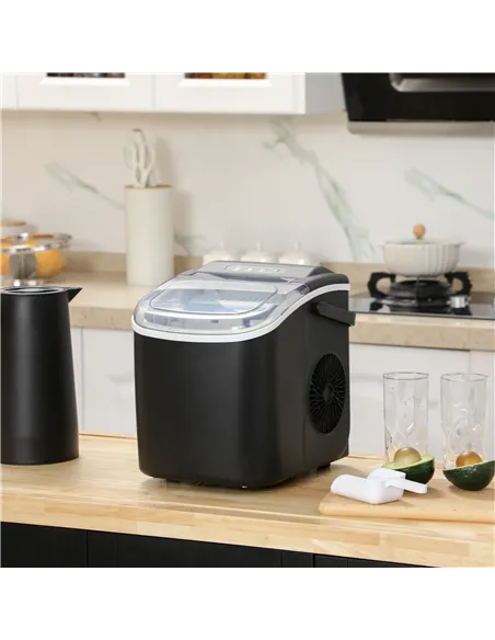 HOMCOM Ice Maker Machine Counter Top, 12Kg in 24 Hrs, 9 Cubes Ready in 6-12Mins, Portable Ice Cube Maker with Ice Scoop and Bask