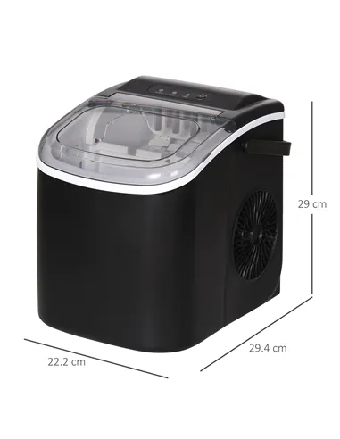 HOMCOM Ice Maker Machine Counter Top, 12Kg in 24 Hrs, 9 Cubes Ready in 6-12Mins, Portable Ice Cube Maker with Ice Scoop and Bask