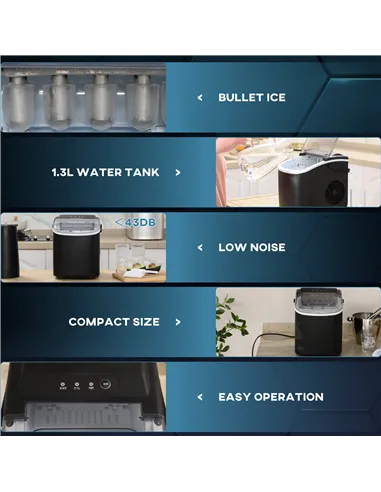 HOMCOM Ice Maker Machine Counter Top, 12Kg in 24 Hrs, 9 Cubes Ready in 6-12Mins, Portable Ice Cube Maker with Ice Scoop and Bask