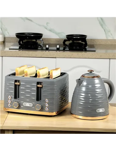 HOMCOM Kettle and Toaster Sets, 3000W 1.7L Rapid Boil Kettle & 4 Slice Toaster with 7 Browning Controls, Defrost, Reheat and Cru