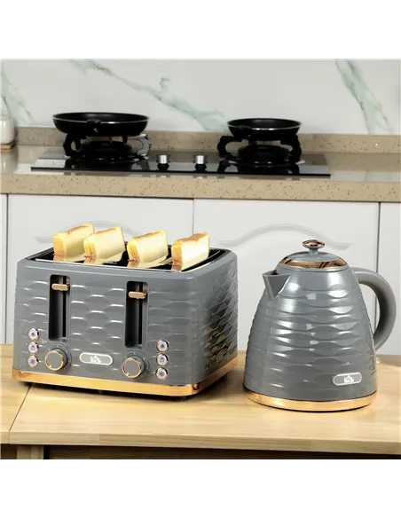 HOMCOM Kettle and Toaster Sets, 3000W 1.7L Rapid Boil Kettle & 4 Slice Toaster with 7 Browning Controls, Defrost, Reheat and Cru